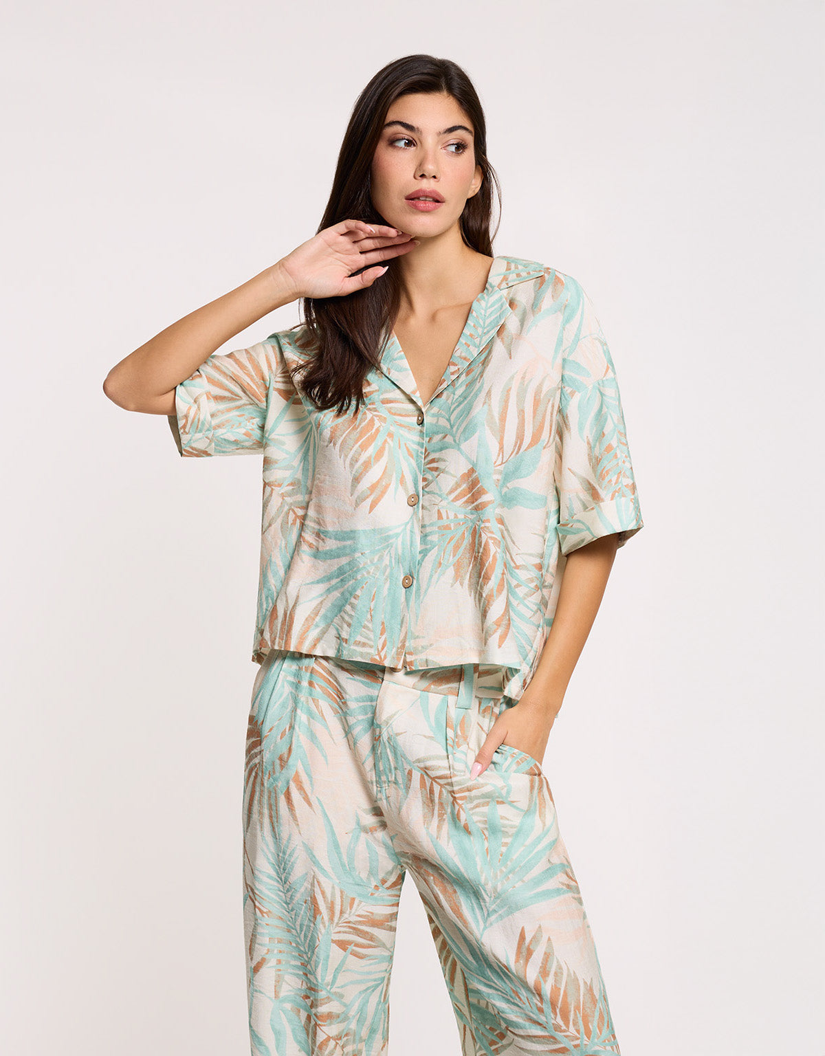 Camisa Manga Media Beige - Poetina 1