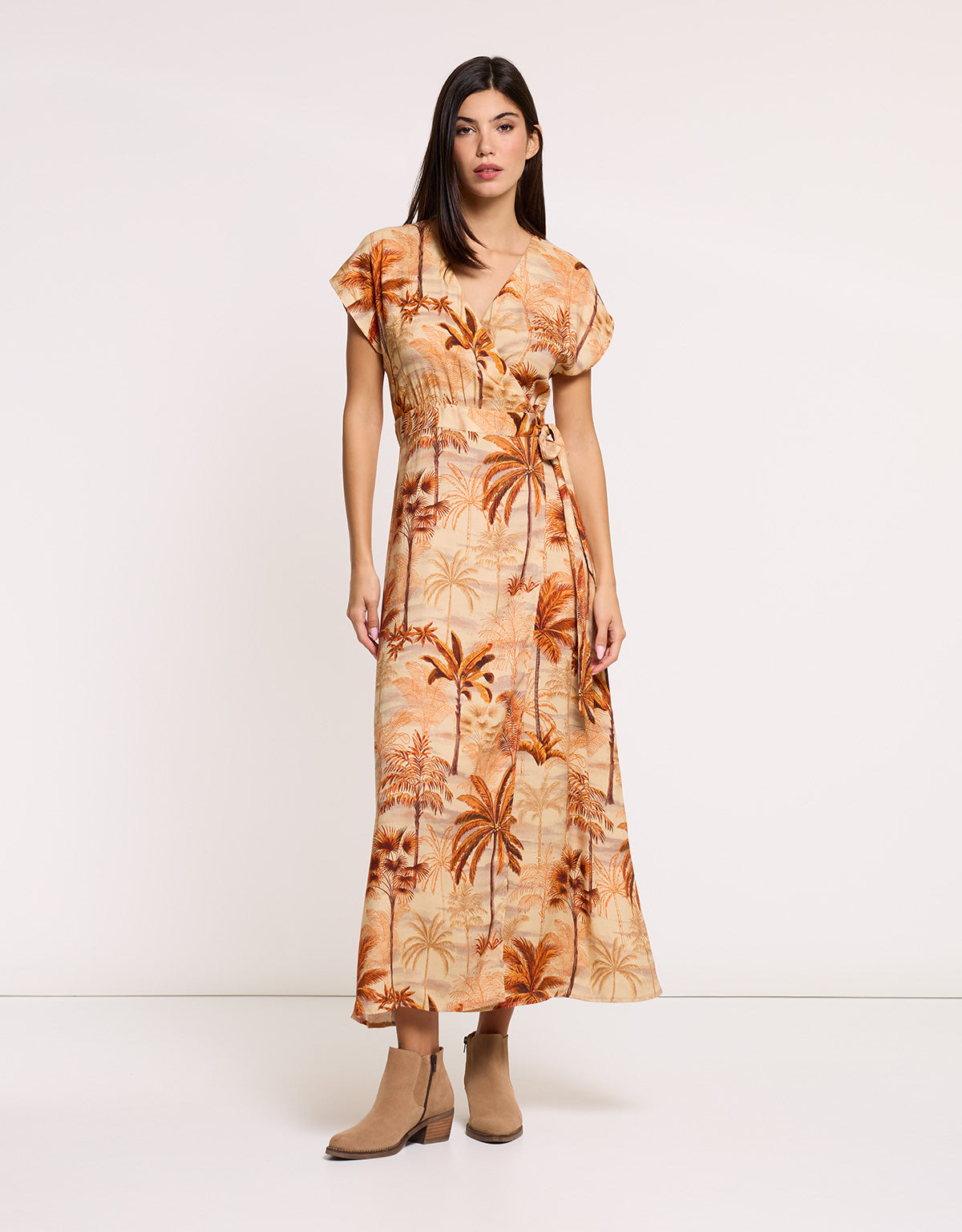 Orange Long V-Neck Dress - Palmida