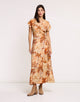 Orange Long V-Neck Dress - Palmida