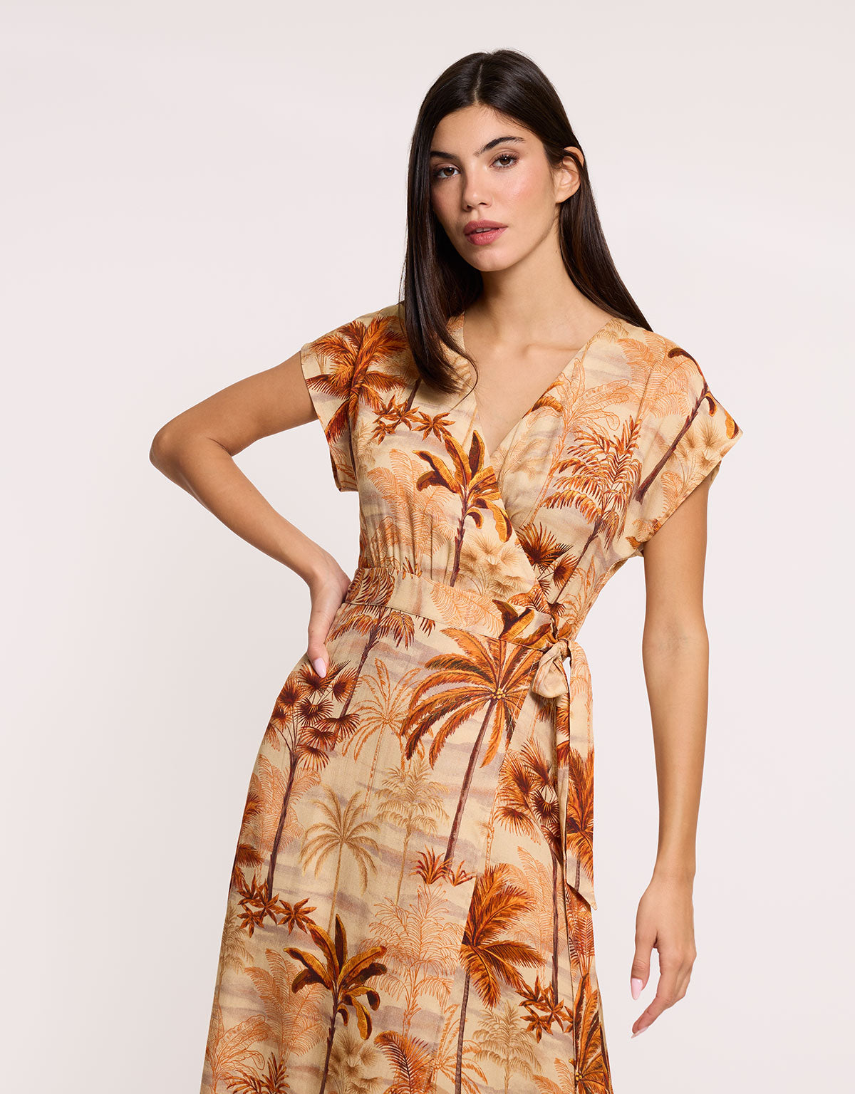Orange Long V-Neck Dress - Palmida