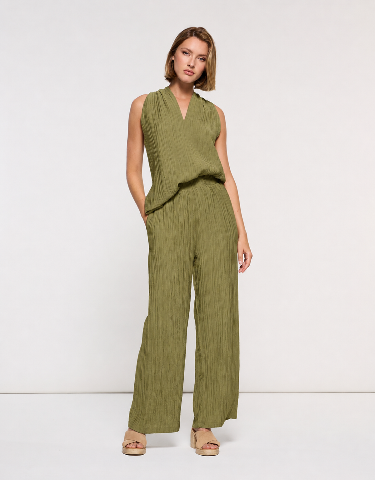 Khaki Sleeveless Blouse - Samira