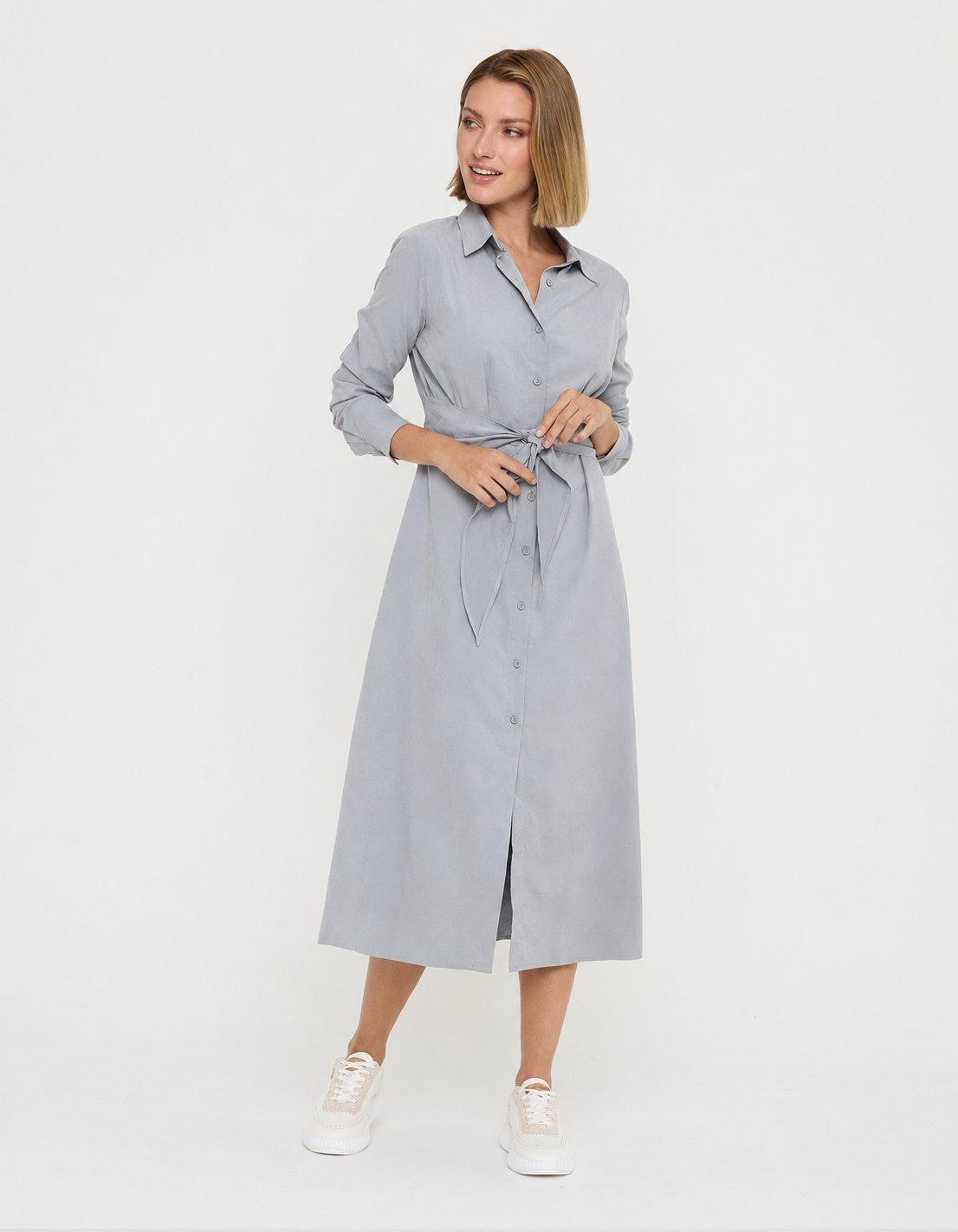 Long Grey Shirt Dress - Verona