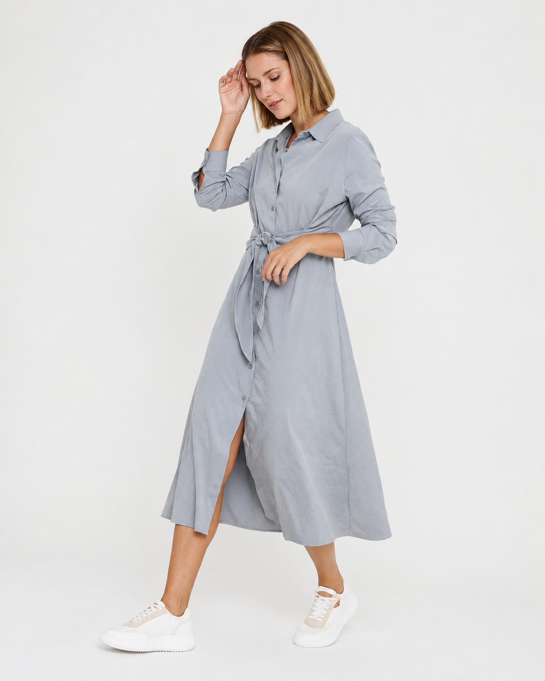 Long Grey Shirt Dress - Verona