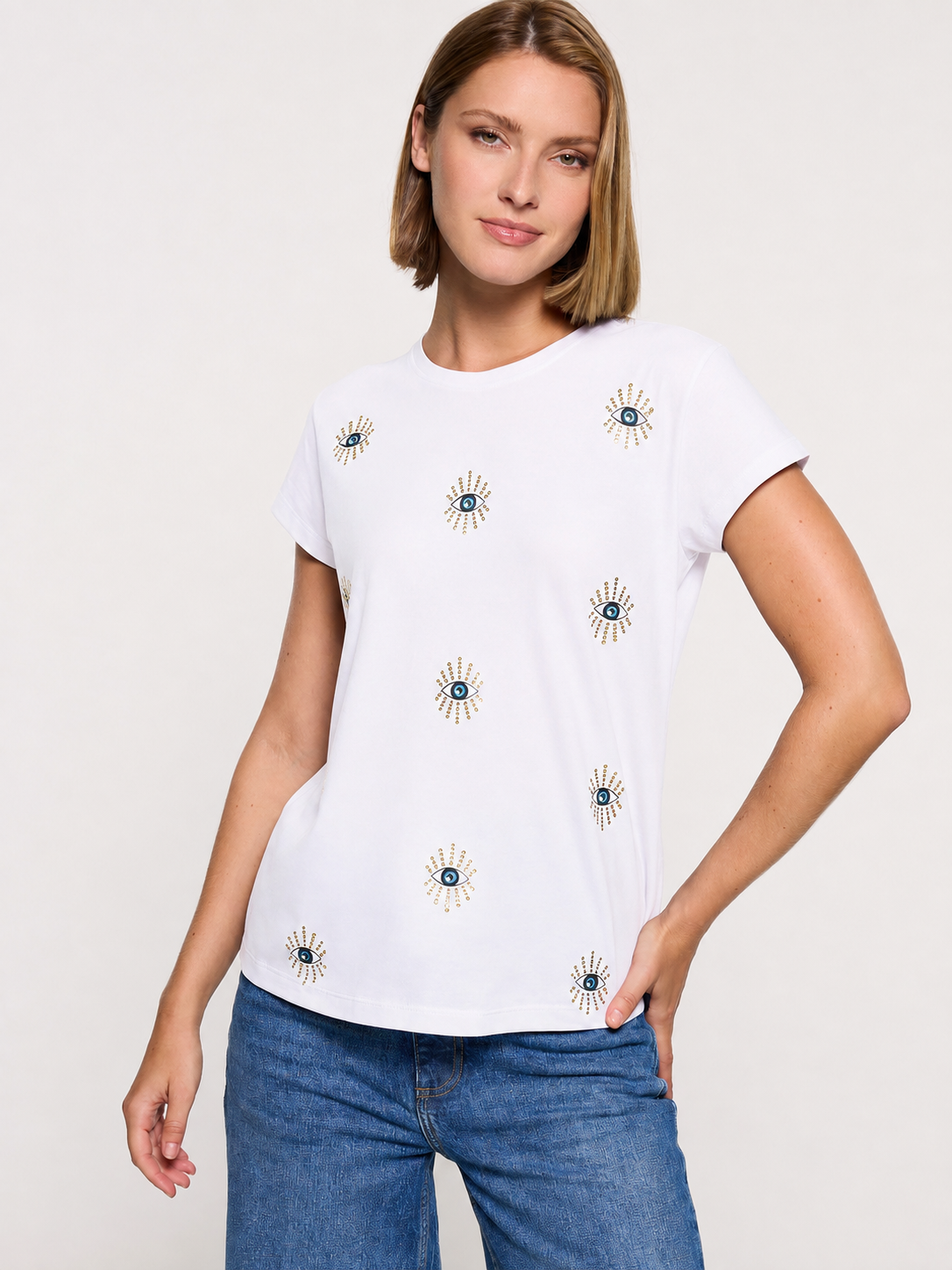 White Evil Eye T-Shirt - Olhosa