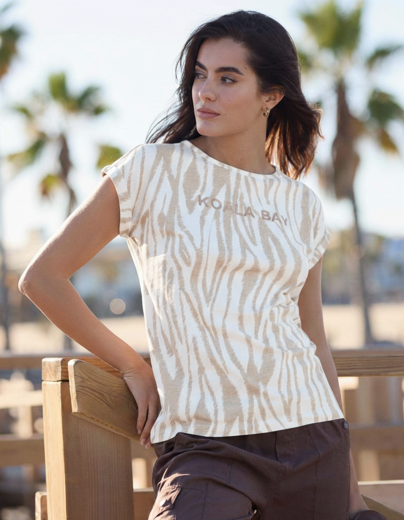 Beige Short Sleeve T-shirt - Zebrira